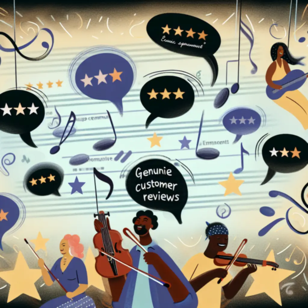 Collage van blije klanten met hun instrumenten