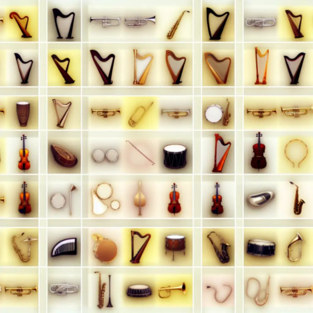 Diverse instrumentcategorieën zoals gitaren, toetsen en percussie