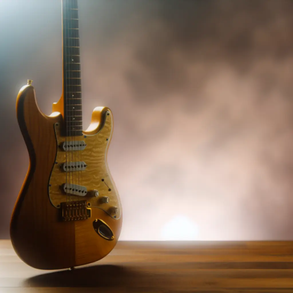 Elektrische gitaar S-stijl in houttint met goudkleurige hardware